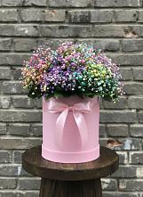 Цветочная композиция из Гипсофила и Розы в шляпной коробке в Коммунаре Курской области
