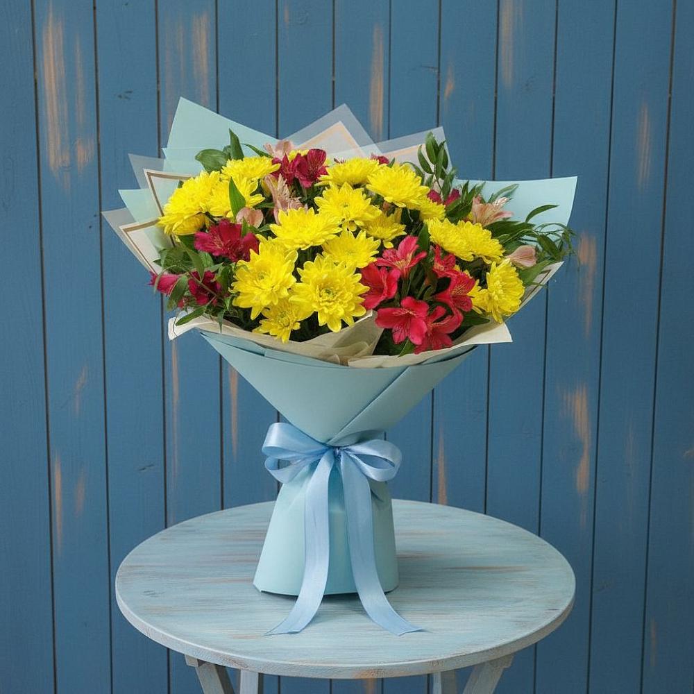 Букет цветов из: Альстромерии и Хризантемы в Коммунаре Курской области
