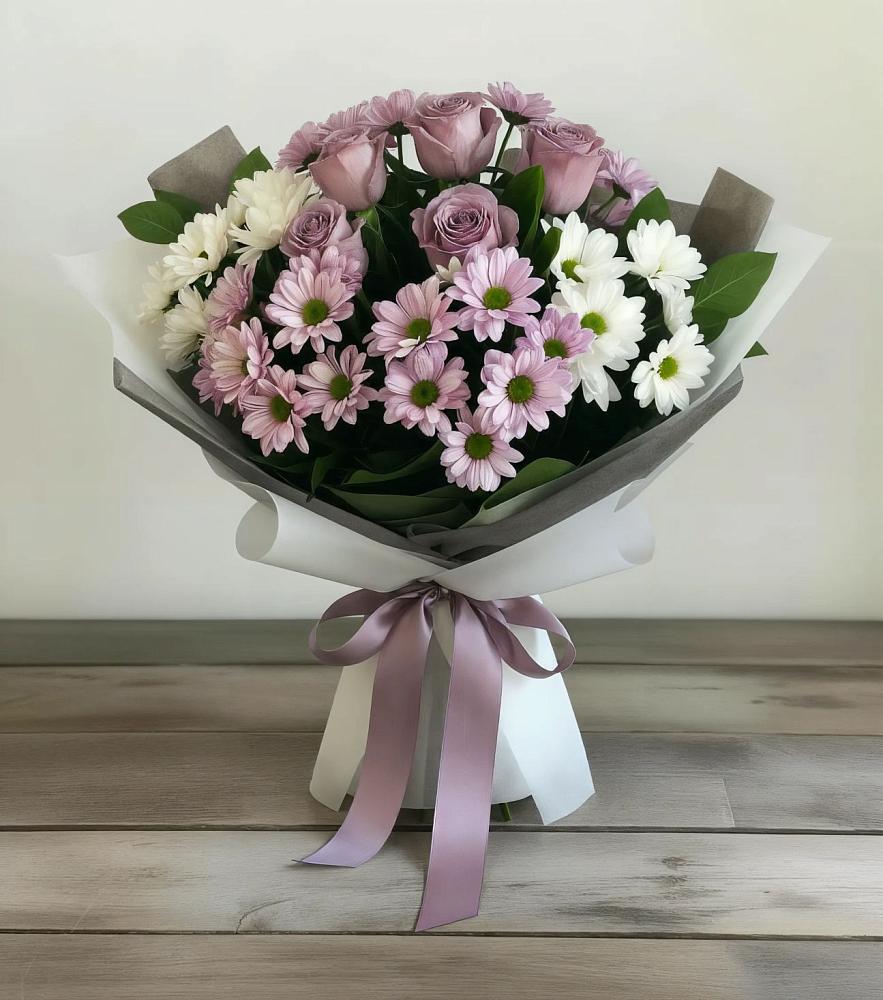 Букет цветов из: Хризантемы и Розы в Коммунаре Курской области
