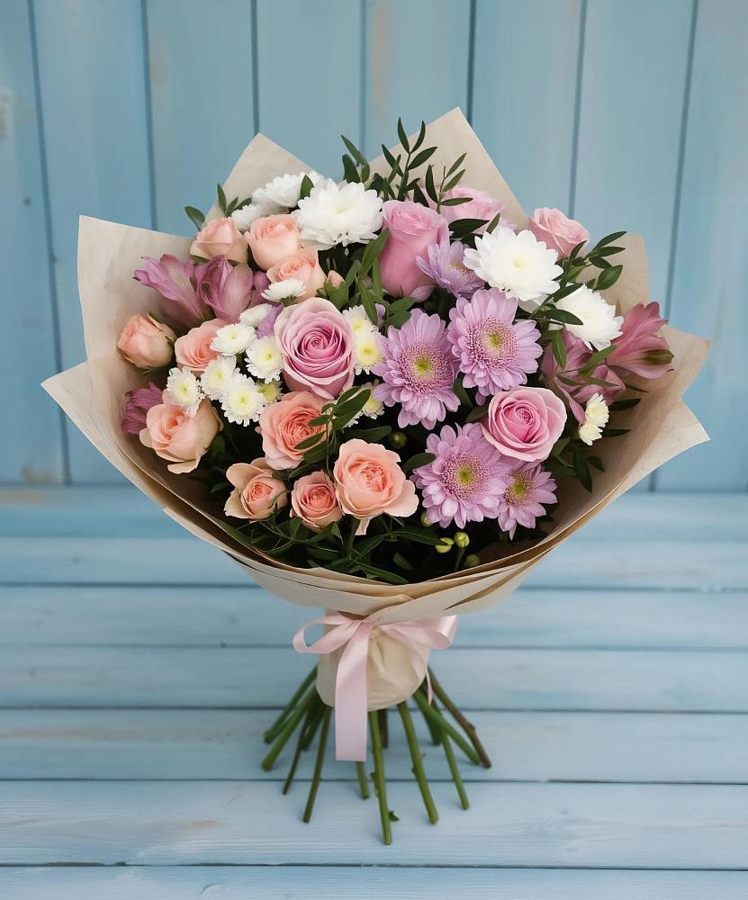 Букет цветов из: Хризантемы, Розы и Альстромерии в Коммунаре Курской области