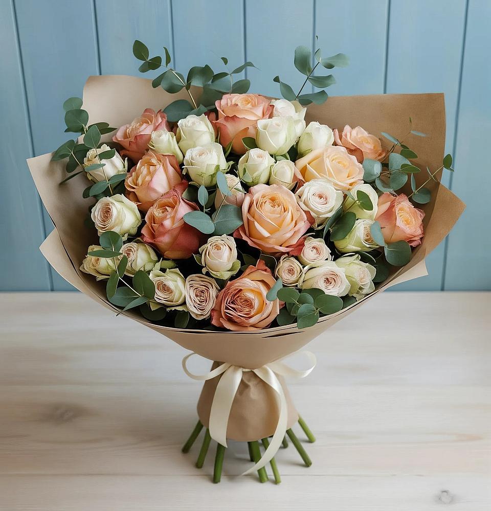 Букет цветов из: Альстромерии и Розы в Коммунаре Курской области