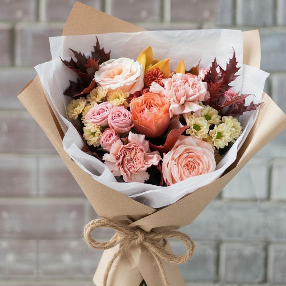 Букет цветов из: Гвоздики, Хризантемы и Розы в Коммунаре Курской области