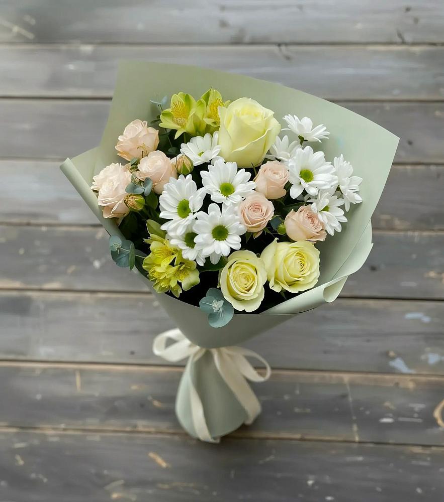 Букет цветов из: Альстромерии, Розы и Хризантемы в Коммунаре Курской области