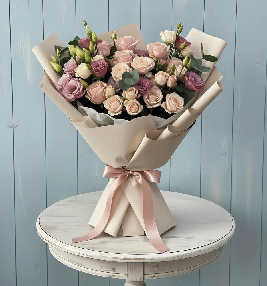 Букет цветов из: Розы и Лизиантусы в Коммунаре Курской области