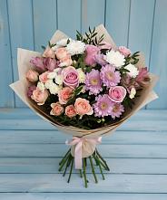 Букет цветов из:  Хризантемы, Розы и Альстромерии в Коммунаре Курской области