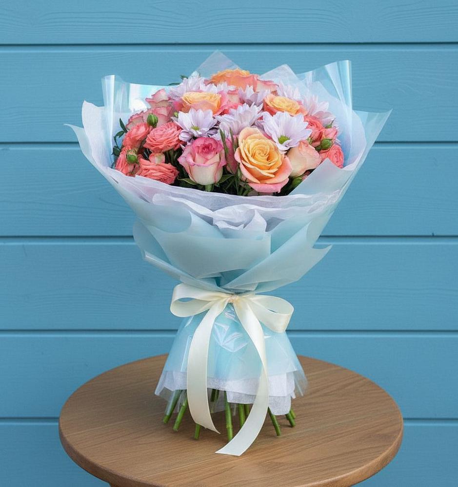 Букет цветов из: Хризантемы и Розы в Коммунаре Курской области